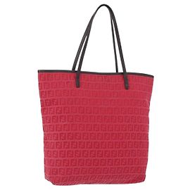 FENDI Bolsa Tote em lona Zucchino Vermelho Castanho 8BH074