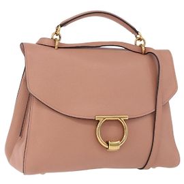 Salvatore Ferragamo Gancini Hand Bag Leather 2way Pink Gold Tone