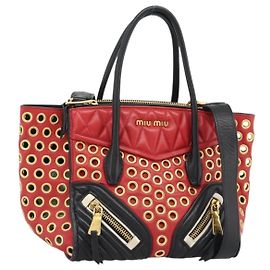 Miu Miu Hand Bag Leather 2way Black Gold Tone