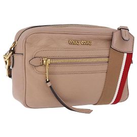 Miu Miu Shoulder Bag Leather Beige Gold