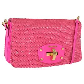 Miu Miu Shoulder Bag Leather Sequins Pink Gold
