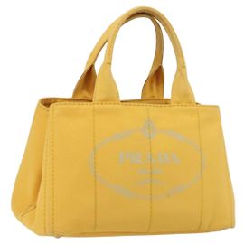 PRADA Canapa M Hand Bag Canvas Yellow Gold