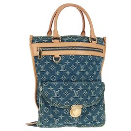 LOUIS VUITTON Monogram Denim Flat Shopper Tote Bag Blau M95018