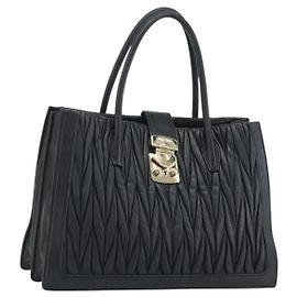 Miu Miu Matelasse Hand Bag Leather Black Gold