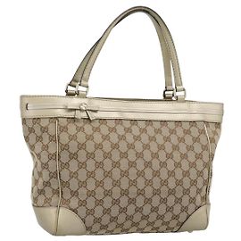 GUCCI GG Canvas Hand Bag Beige Gold Tone 257061