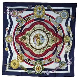 Hermès HERMES Carre 90 Pañuelo de Seda la ronde des heures Navy White