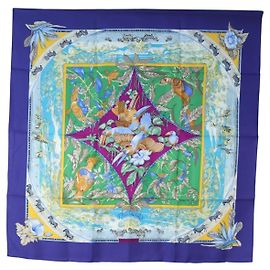 Hermès HERMES Carre 90 Scarf  TROPIQUES  Silk Blue