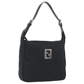 FENDI Zucca Canvas Shoulder Bag Black