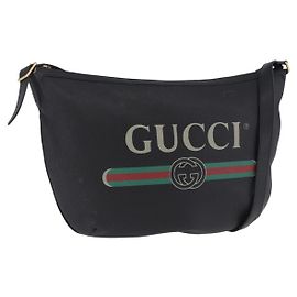 GUCCI Schultertasche Leder Schwarz Goldfarben 523588