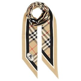 Burberry Skinny Scarf de seda a cuadros Medium Sand