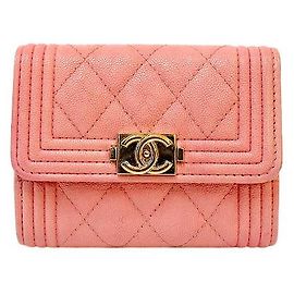 Chanel Boy Card Wallet Portemonnaie aus Kaviarleder in Rosa