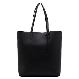 Saint Laurent Borsa Shopper Tote North South in pelle di vitello nera con tracolla