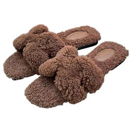 Hermès Oran Shearling Sandalen Hausschuhe Braun