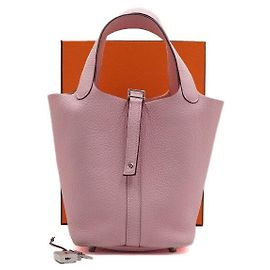 Hermès Saco Picotin em Taurillon Clemence Rose Sakura com Cadeado Prateado