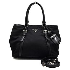 Prada Borsa Tote e Borsa a Tracolla in Nylon Tessuto Pocono nero