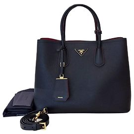 Prada Borsa a Tracolla Tote Saffiano Double Gold Nera