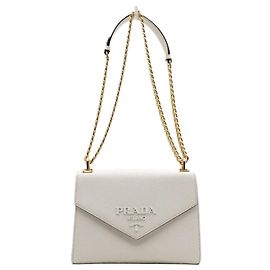 Prada Bolso de hombro y bandolera Monochrome en Saffiano blanco con cadena