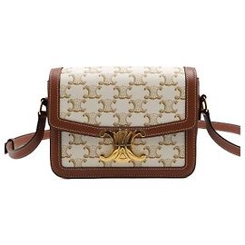 Céline Triomphe Small Schultertasche und Crossbody-Bag aus weißem Canvas