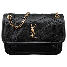 Saint Laurent Bolso de hombro Niki Mini de cuero vintage negro