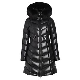 Moncler Abrigo de plumón negro con cuello de piel