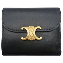Céline Portafoglio bi-fold da donna Celine in pelle nera