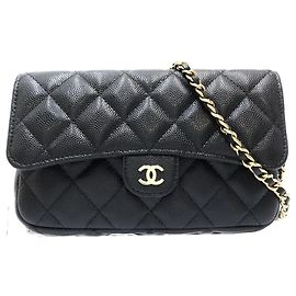 Chanel Kettenportemonnaie aus schwarzem genarbtem Kalbsleder