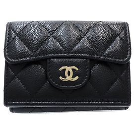 Chanel Tri-fold Wallet in Black Grained Calfskin