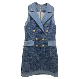 Vestido de denim y tweed Balmain