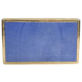 Clutch rigida VICTORIA BECKHAM in pelle embossed lucertola blu cornflower e ottone dorato