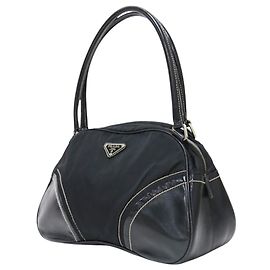 Prada Mini Boston Handtasche aus schwarzem Nylon und Leder
