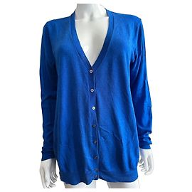 Roberto Cavalli Blauer Cardigan aus Seide und Kaschmir