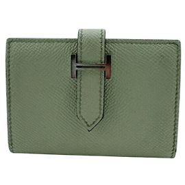 Hermès Tarjetero Hermes Bearn Mini en piel Verde y Blanca