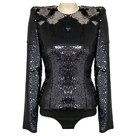 Alexandre Vauthier langärmeliger Body mit Pailletten in Navy Blau