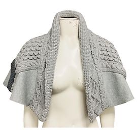 Burberry Grey Melange Jersey and Cable Knit Cropped Shrug / Cape