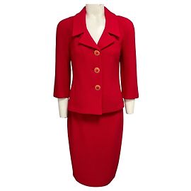 Autre Marque Completo giacca e gonna in maglia di lana rosso ciliegia St. John