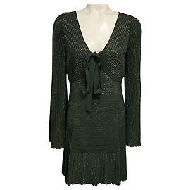 Elie Saab Strick-Cocktailkleid in Olivengrün / Gold-Metallic