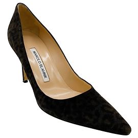 Décolleté Manolo Blahnik BB 90 in camoscio con stampa leopardata grigia