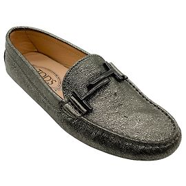 Mocasines Gommino Double T de Tod's en Plateado Metálico Craquelado