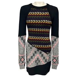 Marine Serre Black Multi Crazy Pullover Sweater Dress Strickkleid
