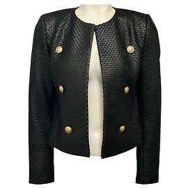 L'Agence Black Basketweave Kunstlederjacke