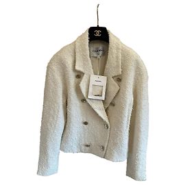 Chanel Jacke Ecru Baumwolle Größe 34