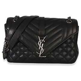 Saint Laurent College Bag Medium aus schwarzem Lammleder Tri-Quilt mit Monogramm