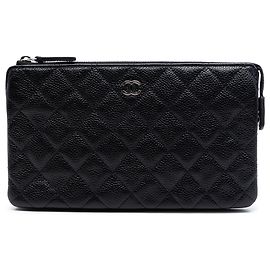 Borsa Clutch Chanel Small CC Quilted Caviar Zip Pouch Nera