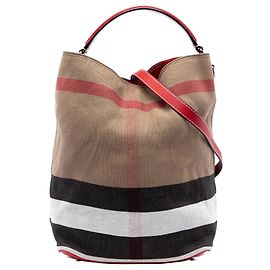 Borsa a secchiello satchel Burberry Ashby Medium Mega Check Canvas Marrone