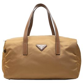 Prada Tessuto Boston Bag Satchel Braun