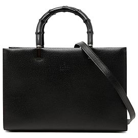 Gucci Cinghiale Shopper Satchel aus schwarzem Leder mit Bambus