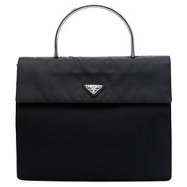 Borsa a mano Prada Tessuto nera con manico in metallo