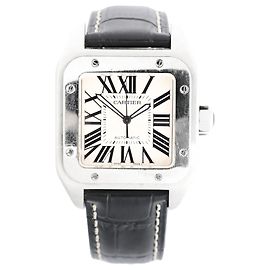 Cartier Santos 100 W20076X8 2656733456CE SS AT Uhr mit weißem Zifferblatt