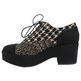 Botas CHANEL Coco Tweed Felt Mark de cuero x tela G31378 en Negro x Beige, Talla 37 EU