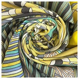 Hermès Pañuelo Hermes Point D'Orgue de cachemira y seda amarillo